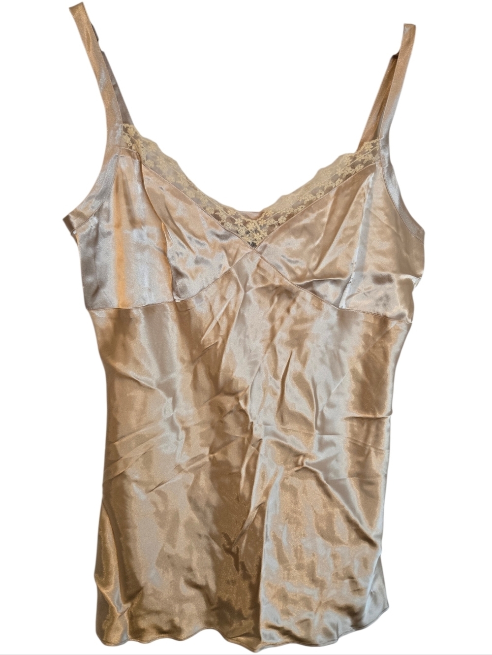 Y2K Satin Lace Trim Cami Champagne Gold Slip Top L